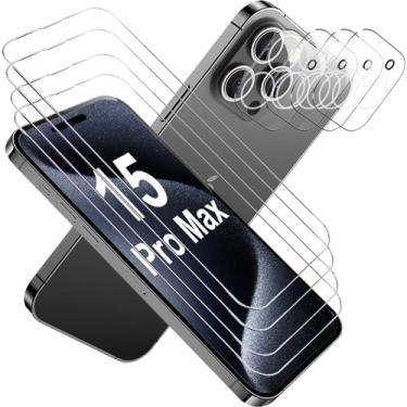 Imagem de Protetor de tela para iPhone 15 Pro Max, [pacote com 4+4] protetor de tela de vidro temperado 9H + protetor de lente de câmera 15 Pro Max, protetor de tela de cobertura total compatível com capa