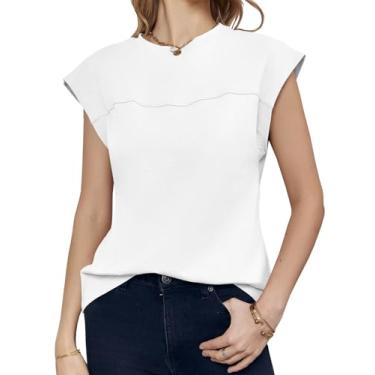 Imagem de Tankaneo Camiseta regata feminina de verão, casual, gola redonda, caimento solto, manga cavada, Branco, GG