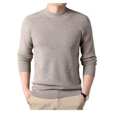 Imagem de Camisa masculina de malha de cor sólida gola rolê fina suéter justo pulôver inferior, Cinza-claro, M
