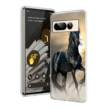 Imagem de Capa compatível com Google Pixel 7 Pro, capa de TPU fina à prova de choque com cavalo de animal e cavalo preto, presente para homens e mulheres