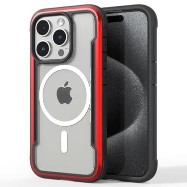 Imagem de RAPTIC Capa protetora magnética para iPhone 15 Pro, compatível com MagSafe, capa transparente protetora à prova de choque, grau militar testado em queda de 3 metros, moldura de alumínio durável, 15,5 cm, vermelha
