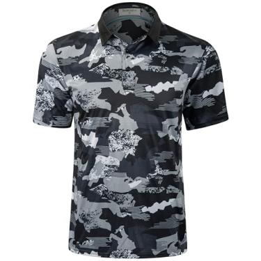 Imagem de Derminpro Camisas masculinas camufladas de golfe com absorção de umidade, manga curta/longa, polo de golfe, Camuflagem preta e branca 433, G