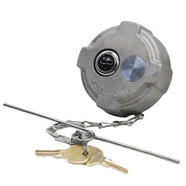 Imagem de Tampa de combustível com trava de 6 cm com corrente de segurança de anel de vedação de borracha e 2 chaves para caminhões semi baú pequenos Freightliner M2. Substitui # FTA-C-13