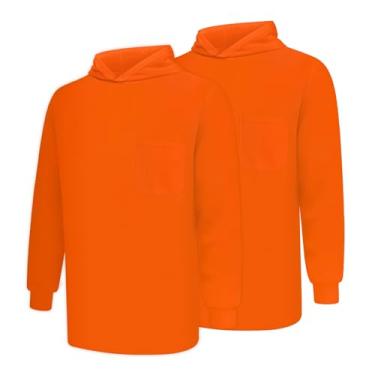 Imagem de Uno Mejor Camisetas masculinas Hi Vis, camisas de alta visibilidade com capuz, camisas de segurança com mangas compridas, camisas de trabalho de construção para homens, leves, respiráveis, UCH-laranja