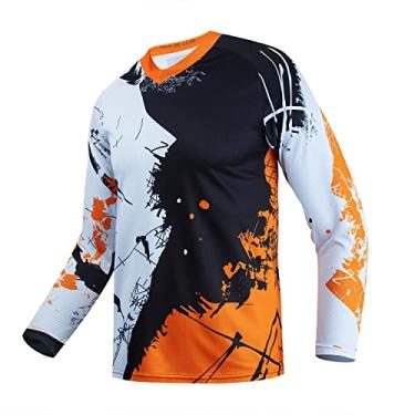 Imagem de Weimostar Camiseta juvenil Dirt Bike Jersey de manga comprida off-road motocross downhill ciclismo para meninos e meninas, Laranja e branco., 14 Anos