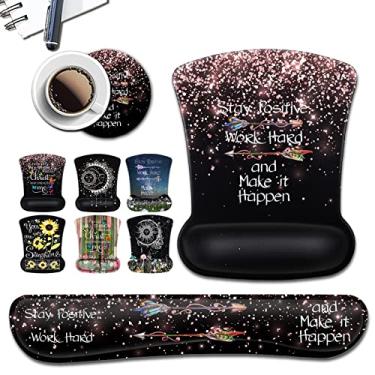 Imagem de Mouse Pad com suporte de pulso, mouse pad de gel ergonômico, descanso de pulso com teclado de espuma de memória, adequado para digitar no escritório, jogos, decoração de mesa, mousepads pretos com glitter ouro rosa
