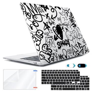Imagem de HOHAIYOO Capa compatível com MacBook Air de 13 polegadas 2022 2021 2020-2018 versão M1 A2337 A2179 A1932 com Touch ID, capa rígida + película de teclado + capa para webcam + protetor de tela, grafite preto