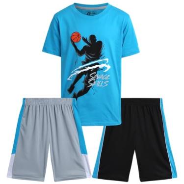 Imagem de Pro Athlete Conjunto de shorts ativos para meninos – Conjunto de camiseta de desempenho e short dry fit – Conjunto esportivo de verão para meninos (8-16), Azul/preto/cinza, 8