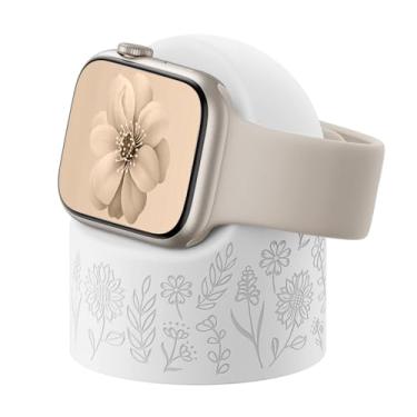 Imagem de Comvin Suporte de carregador floral compatível com Apple Watch séries 11 10 9 8 7 6 5 4 3 2 1 SE Ultra (49 mm, 46 mm, 45 mm, 44 mm, 42 mm, 41 mm, 40 mm, 38 mm), suporte de carregador de silicone