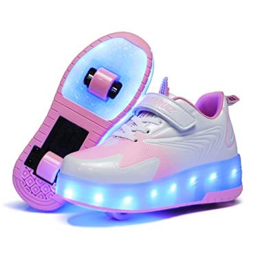 Imagem de BFOEL Tênis esportivo Spider Roller Skates Light Up com LED recarregável USB para meninos e meninas, crianças, aniversário, Ação de Graças, Natal, melhor presente, 812_branco rosa, 4.5 Big Kid