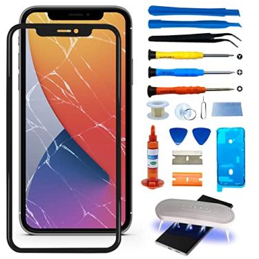 Imagem de Agzssl Kit de reparo de vidro de tela frontal compatível com iPhone XR, kit de reparo de vidro externo incluindo adesivo de moldura Waterpoof, kit de ferramentas de cola e lâmpada de reparo (sem