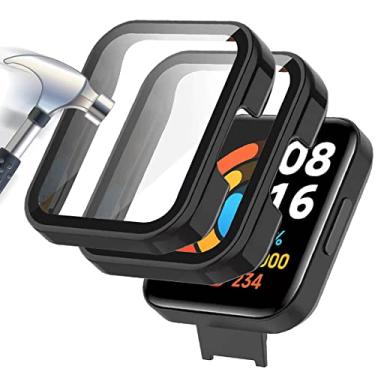 Imagem de Acadeny [Pacote com 2] Capa com protetor de tela de vidro temperado compatível com xiaomi redmi watch2 lite, dureza 9H, 360°, capa protetora ultrafina para PC - preto e preto