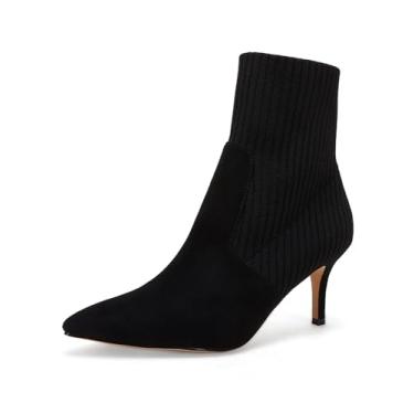 Imagem de Coutgo Botas femininas de cano curto, salto agulha gatinho de malha, camurça sintética, meia de inverno, Camurça preta, 39