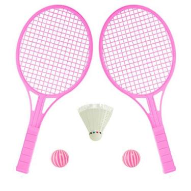 Imagem de Jogo De Peteca Com 2 Raquetes 2 Bolas Peteca Brinquedo Infantil Rosa -