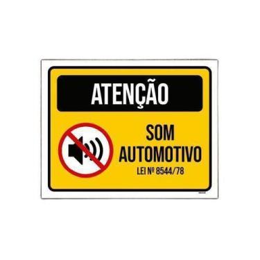 Imagem de Placa Atenção Som Automotivo Lei Amarela 27X35Cm - Sinalizo