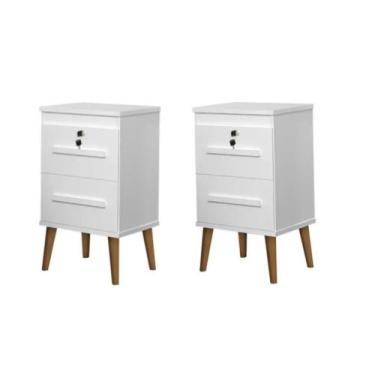Imagem de Kit 2 Mesas de cabeceira com 2 gavetas e chave barato branco - full - 