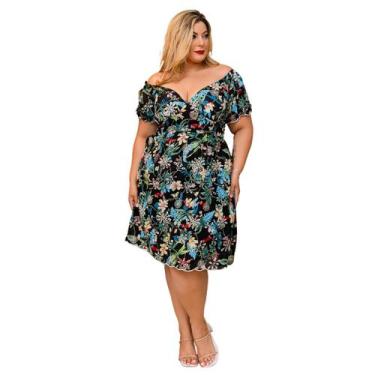 Imagem de Vestido feminino curto decote V profundo florido laise bordado algodão