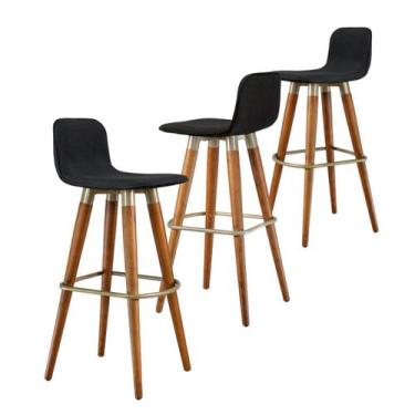 Imagem de 3 Banquetas Línea Madeira Envernizada Reforçada Aço Champanhe preto - 