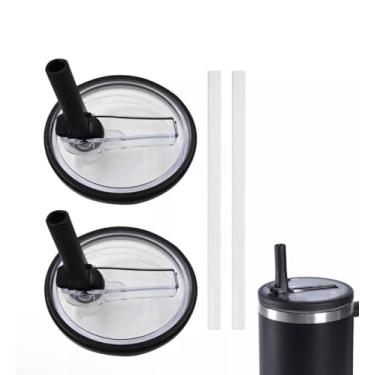 Imagem de Pacote com 2 tampas de substituição para copos Stanley Quencher de 1,134 g – Tampas de canudo flip resistentes a respingos e à prova de vazamento compatíveis com copos de 1,134 g (preto)