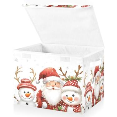 Imagem de Caixas de armazenamento com tampas e alças, caixa de armazenamento de boneco de neve de Natal, cesta de armazenamento com tampa, recipientes organizadores dobráveis para armário doméstico, prateleiras