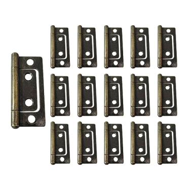 Imagem de QCAA Dobradiça de aço durável sem encaixe, para peito, caixa e móveis de armário vintage, 5 cm x 2,3 cm, latão antigo, pacote com 16, feito em Taiwan