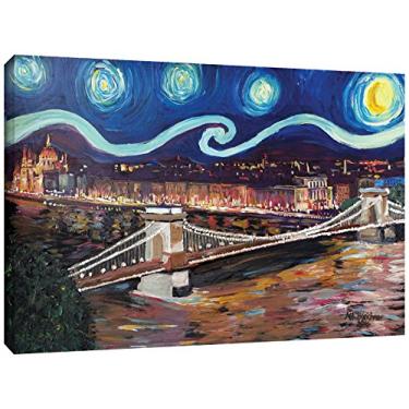 Imagem de Marcus/Martina Bleichner "Noite Estrelada em Budapeste, Hungria com Danúbio e Parlamento", tela emoldurada para galeria, 40 x 61 cm