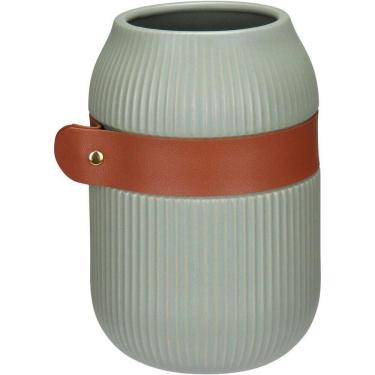 Imagem de Vaso Decorativo Enfeite Casa Aparador Home&co Com Cinta Cerâmica 18x13x13cm Verde