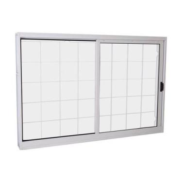 Imagem de Janela de Correr em Aço 100 x 150 x 12 cm 2 Folhas Grade Quad. Branco 