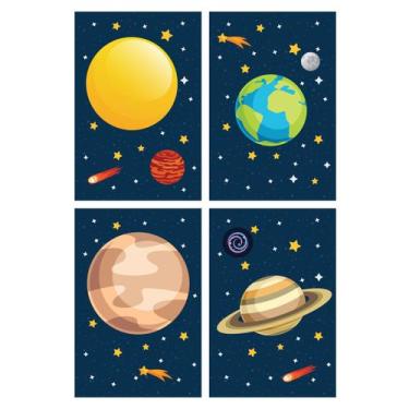 Imagem de Placa Decorativa Infantil Sistema Solar Kit 4un 20x30cm - Quartinhos