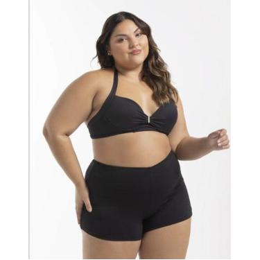 Imagem de Bermuda de Praia Feminina Plus Size  - Cor De Cacau, Preto, 50