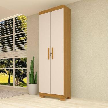 Imagem de Armário Multiuso 2 Portas com Chave Astilbe Espresso Móveis Cinamomo/Off White