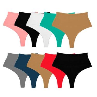 Imagem de Kit 10 Calcinhas Modeladora Cós Alto Duplo Fio Duplo - All Fri, M, Sor