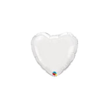 Imagem de Balão de Festa Microfoil 4" 10cm - Coração Branco Metalizado - 1 unida