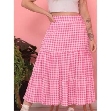Imagem de Saia Midi feminina estampada xadrez lisa duas marias moda modesta evangelica-Feminino
