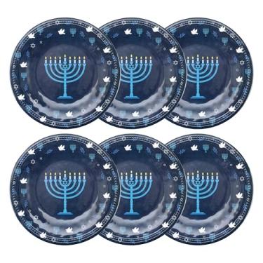 Imagem de UP Conjunto de 6 pratos de jantar de melamina, livre de BPA, lava-louças, pratos redondos para prato principal, macarrão e salada, pratos de jantar de 26 cm (Hanukkah)