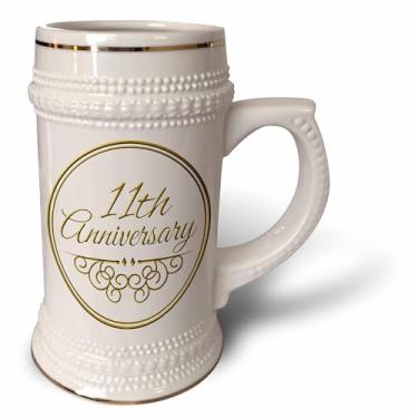 Imagem de 3dRose Caneca 11th Gift-Gold Text for Celebrating Wedding Anniversaries 11 Eleven Years Together, 510 g (STN_154453_1), caneca de 650 ml, branca
