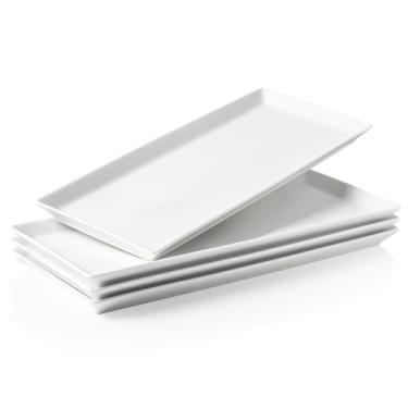 Imagem de Kanwone travessas brancas, bandejas de porcelana para festas, pratos retangulares grandes - 14,5 polegadas, conjunto de 4
