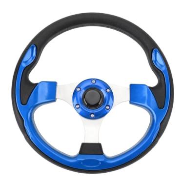 Imagem de Volante de Corrida de 13 Polegadas Em Alumínio PU Com Punho Confortável Com Buzina e Design Elegante de 6 Furos para Carros e Corridas (Azul)