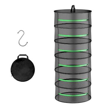 Imagem de YSSOA Estante de secagem de ervas para pendurar 6 camadas de 60 cm com zíper e gancho, secador de cesta dobrável de malha seca para plantas, ervas, sementes e botões em barraca de cultivo, armário,