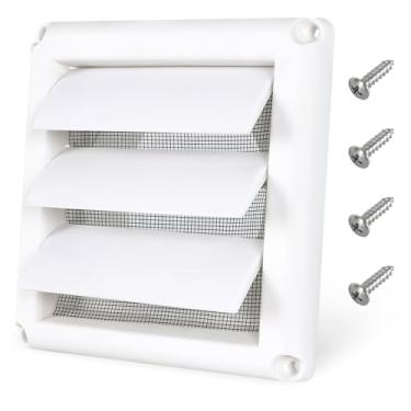 Imagem de Capa de ventilação para secadora de 10 cm, tampa de saída de secadora de plástico branco com veneziana externa para saída de capô de ventilação de parede externa fluxo de ar com 4 parafusos para
