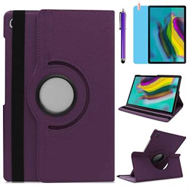 Imagem de Capa para Samsung Galaxy Tab S5e 26.7 cm 2019 (SM-T720 T725 T727) - Capa com suporte giratório de 360 graus, capa protetora completa, caneta Stylus bônus, película de tela (roxa)