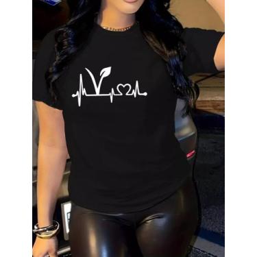 Imagem de Camiseta Feminina Moda Estampada Plantas Batimento Coração - Use Argum