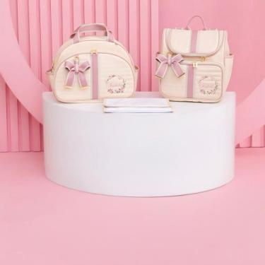 Imagem de Kit bolsa maternidade de luxo bordado - tema: arco florido (3 peças) p