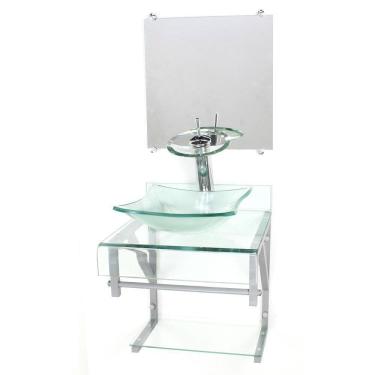 Imagem de Gabinete Vidro 40Cm Banheiro Curvado Duplo Pc Cuba Quadrada