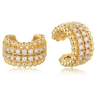 Imagem de BENEIGE Brincos de orelha femininos banhados a ouro 14 K, brincos de orelha banhados a ouro 14 K, conjunto de punhos para o dia a dia para mulheres, Latão, Sem pedra preciosa