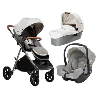 Imagem de Carrinho com Bebê Conforto e Moisés Combo Aeria Trio Cinza Oyster - Joie