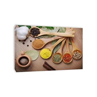 Imagem de Fotos emolduradas de cozinha, decoração de parede, especiarias de natureza morta em colher de madeira, arte de parede, arte de parede, fotos de alimentos, pintura em tela, arte de comida para sala de