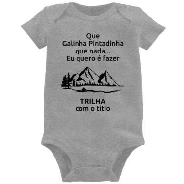 Imagem de Body Bebê Trilha com o titio Trekking - Foca na Moda, Cinza, P