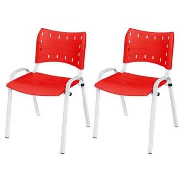 Imagem de Cadeira Iso Base Branco Igreja, Escola, Escritório - Vermelho - Kit 2 