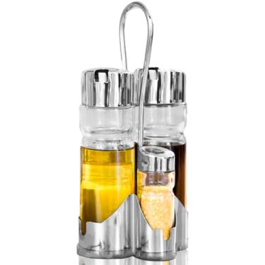 Imagem de Galheteiro Jogo Vidro Azeite Sal Vinagre Saleiro Com Suporte 4 Pçs